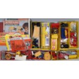 Boxful of vintage Meccano including 6 yellow storage tins, boxed Meccano Junior set (AF- incomplete)