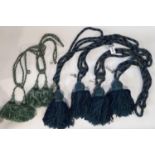 2 pairs of heavyweight rope curtain tie backs in teal, navy and gold, with tags, from John Lewis,