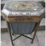 Early 19th century Chinese ladies sewing table with lacquered and chinoiserie detail, the rising lid