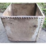 A heavy gauge galvanised steel tank with pop riveted seams 50 cm square approximately (af)