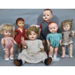 Collection of 6 vintage dolls including a 1940 Canadian Reliable 'Cuddlekins' all composition doll