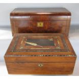 A 19th century burr walnut travelling writing box with a restored fitted interior and another