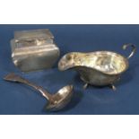 A silver sauce boat, Sheffield 1914, by Cooper Brothers & Sons, a silver sarcophagus with hinged