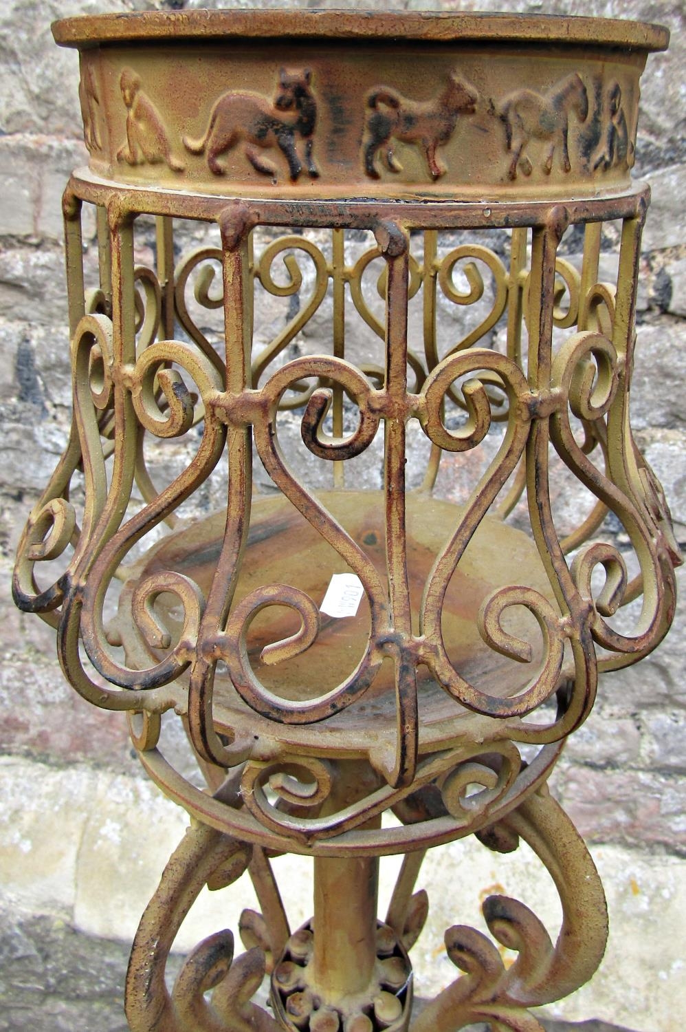 A pair of contemporary painted light steel floorstanding candle lanterns with open scrollwork detail - Image 2 of 3
