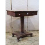 A 19th century mahogany pedestal occasional table, the rectangular top with inlaid cube marquetry