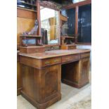 A good quality Victorian walnut kneehole twin pedestal dressing table the raised rectangular swing