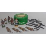 Small collection of painted lead soldiers, native Americans and ships