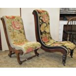A Victorian nursing or slipper chair, with down swept and scrolled showwood frame, partially