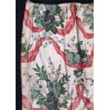 2 pairs vintage curtains in different widths for fabric salvage in floral cotton print, lined and