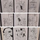 9 framed prints featuring characters from Tintin by Hergé, frame size 53x42cm (9)