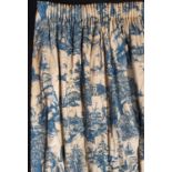 1 pair extra long curtains in cotton fabric with ivory ground and blue nautical/classical