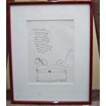 A framed cartoon after Calman, a framed story from The Bash Street Kids (The Beano) pen and ink
