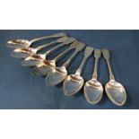 A mixed selection of eight Georgian and Victorian dessert spoons, various makers, 10.6oz approx