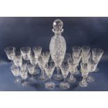 A Waterford cut glass decanter, 6 Lismore wine glasses, 6 Tyrone sherry, 4 Alana liqueur, and 6
