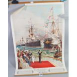 Three coloured prints, one dated 1899 showing L Gladstone, one dated 1904 showing a naval regatta