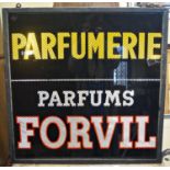 French Perfumery shop or street sign - Parfumerie Parfums Forvil, set within a metal swinging frame,