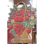 A wooden screen in the form of strawberries tumbling out of a basket. 90cm x 60cm.