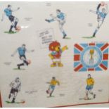 A framed cotton handkerchief, World Cup Willie, for the 1966 Football World Cup