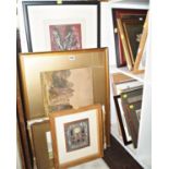 A collection of 19th century and later pictures and prints including an early 20th century