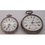 An English silver cased pocket watch and a further 19th century continental silver fob watch, the
