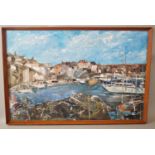 Joy Day (20th century Cornish school) - Harbour scene at Mevagissey, oil on board and with St