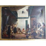 A 19th century French school, oil on canvas, Arabic courtyard scene with musicians, dancers, etc,