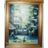Stephen (20th century school) - Oriental style city scenes with rickshaws, market stalls, etc, oil