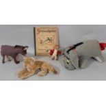 Collection of vintage soft toys including a Norah Wellings monkey with belhop clothing, height 16cm,