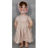 1920's/30's German bisque head doll by Heubach with 5 piece composition body, brown closing eyes,