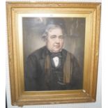 19th century British school - Half length portrait of a portly man dressed in black, pastel on