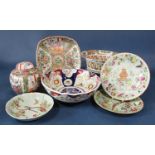 A collection of 19th century and other oriental ceramics including a Cantonese dish of square shaped