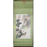 A collection of five oriental scroll paintings subjects including carp in a lily pond, 44 x 68cm (