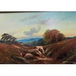 A pair of 19th century oil on canvas landscapes depicting fishermen beside fast flowing streams