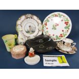 A collection of ceramics including Wedgwood Wild Strawberry pattern teawares comprising four cups