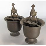 A pair antique Indian bronze sacrificial cups. 13cm high.