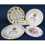 A collection of Aynsley commemorative plates including royal marriages, the Queen Mother, etc,