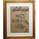 A framed hessian panel - Kellogg's Maize Germ Meal in scrubbed pine frame, 100cm x 80cm approx