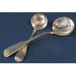 A silver sauce ladle, Exeter 1849, by Robert Williams & Sons and a further smaller sauce ladle,