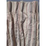 1 pair heavyweight curtains in burgundy/black/ beige stripe on neutral ground