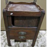 A Georgian mahogany tray top night commode with tambour door and moulded supports (af)