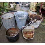 A small collection of galvanised ware to include various buckets, small oval two handled bath, small