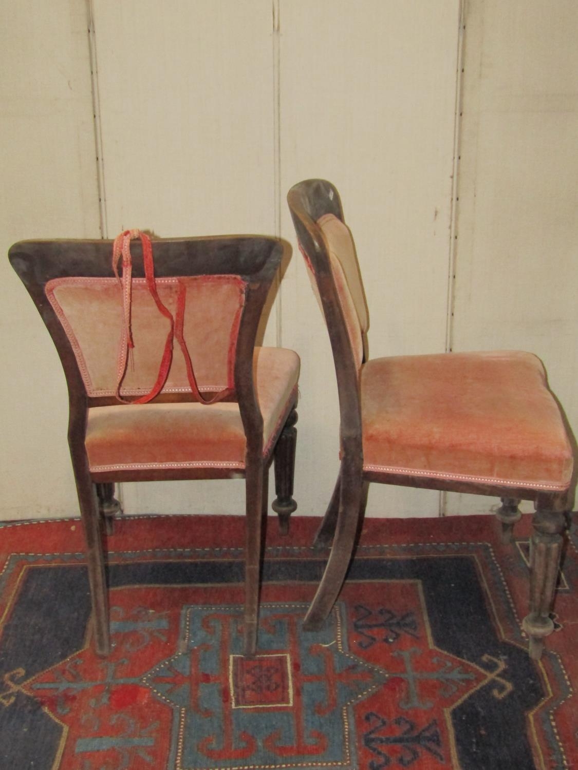 A set of four Victorian mahogany dining chairs with upholstered seats and back pads within a - Image 2 of 3