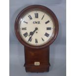 Great Western Railway (G.W.R) mahogany 12" drop dial single fusee wall clock within a turned