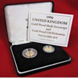 1996 proof half Sovereign and gold proof £10 Britannia, two coin set with presentation case and