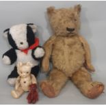 Collection of vintage teddy bears including a miniature jointed bear by Berg with heart on chest,