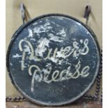 A vintage street sign of circular form - 'Players Please', framed by The Acme Showcard Company