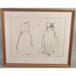 Vicki Craven (20th century school) - Two studies of cats, charcoal on paper, signed, 37 x 49.5cm