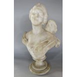 Am alabaster bust of smiling angel. 36cm high. (Af)