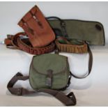 Two canvas and leather rifle bags, two shotgun cartridge belts, and a green canvas shoulder bag. 5