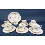 A collection of Royal Albert Moss Rose pattern teawares comprising milk jug, cake plate, six cups,